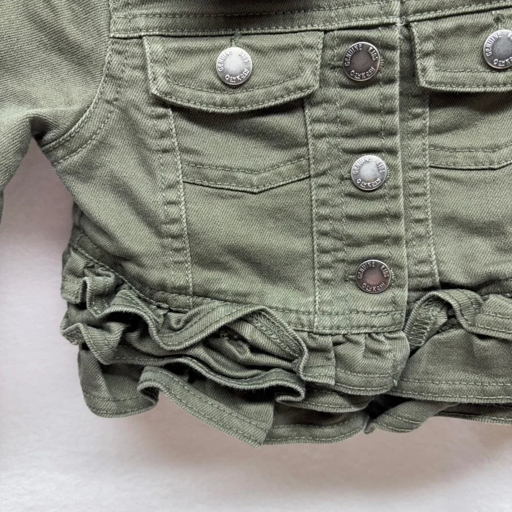 Genuine Kids OshKosh Olive‎ Green Ruffle Denim Jacket Toddler Girl 2T